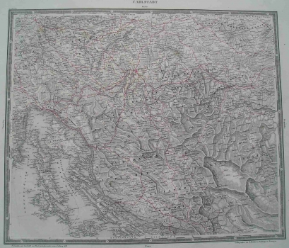 WOERL,  JOHANN EDMUND: EASY-TO-READ TOPOGRAPHIC MAP OF CENTRAL CROATIA